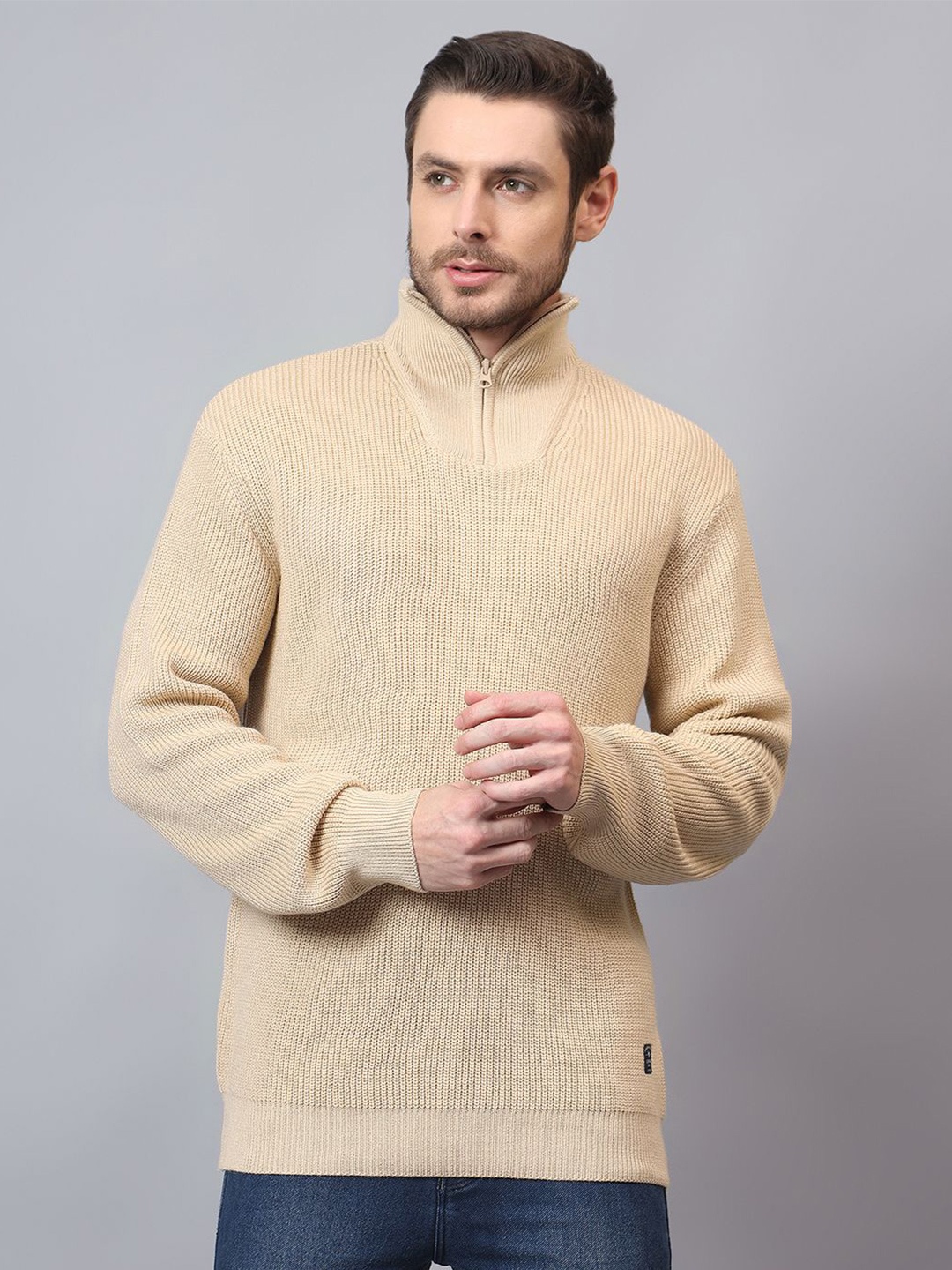 

Cantabil Men Turtle Neck Pullover Sweaters, Beige