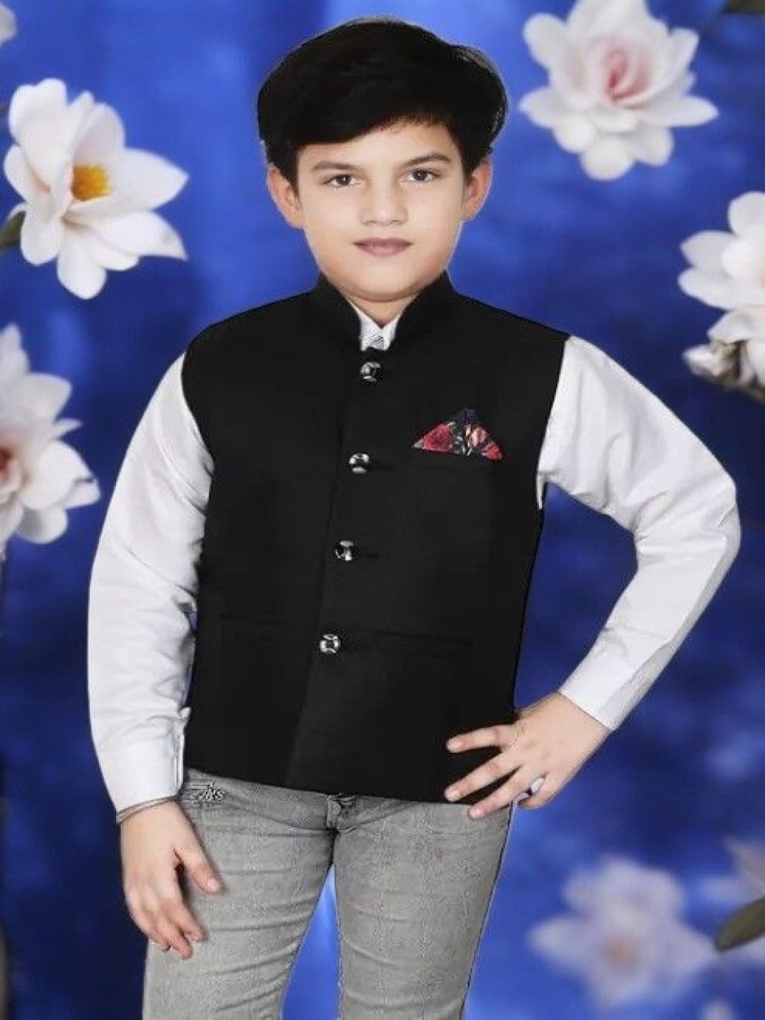 

Eliq Boys Cotton Jutte Nehru Jacket, Black