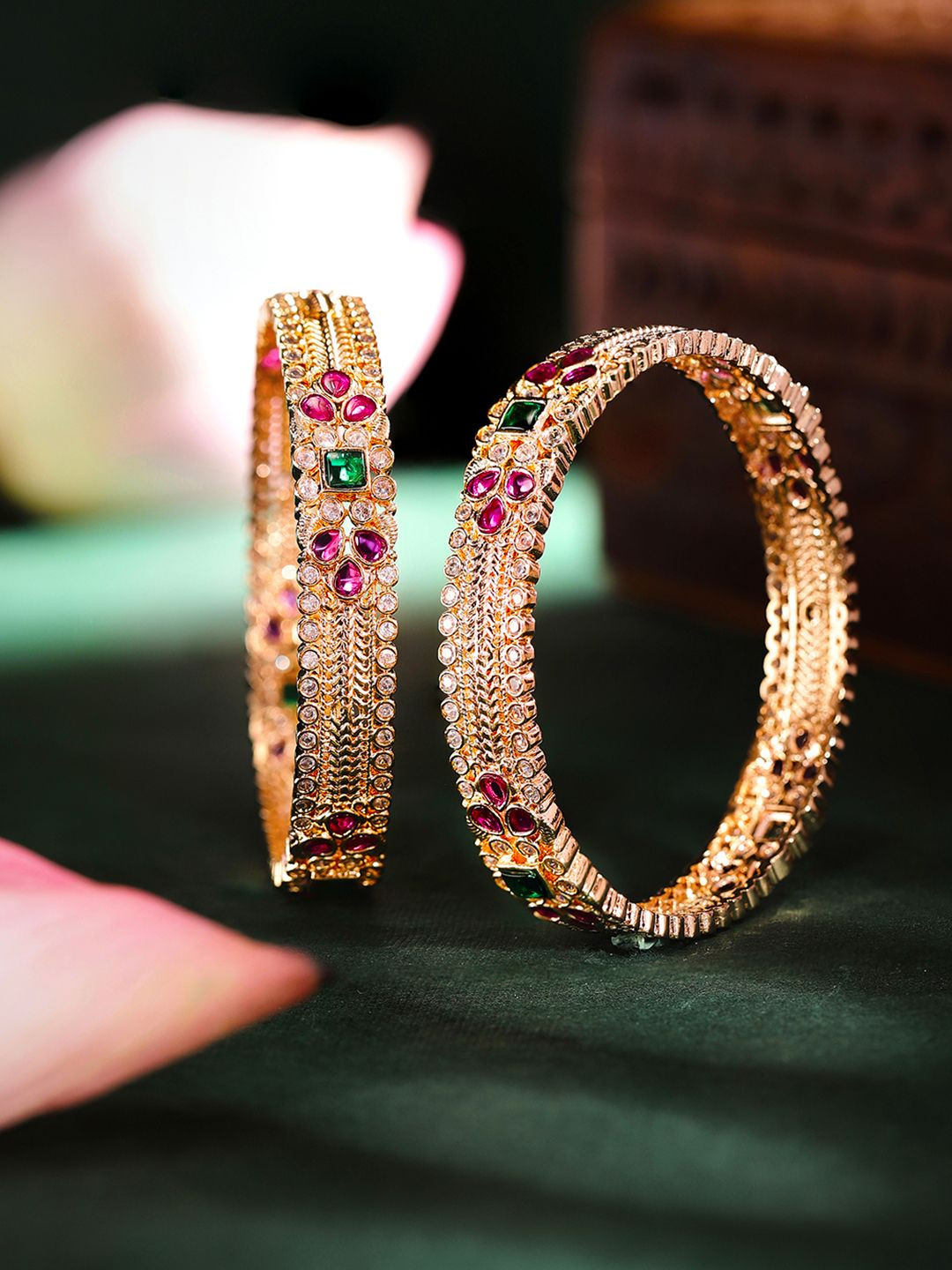 

Priyaasi Set Of 2 Gold Plated Stone-Studded Bangles