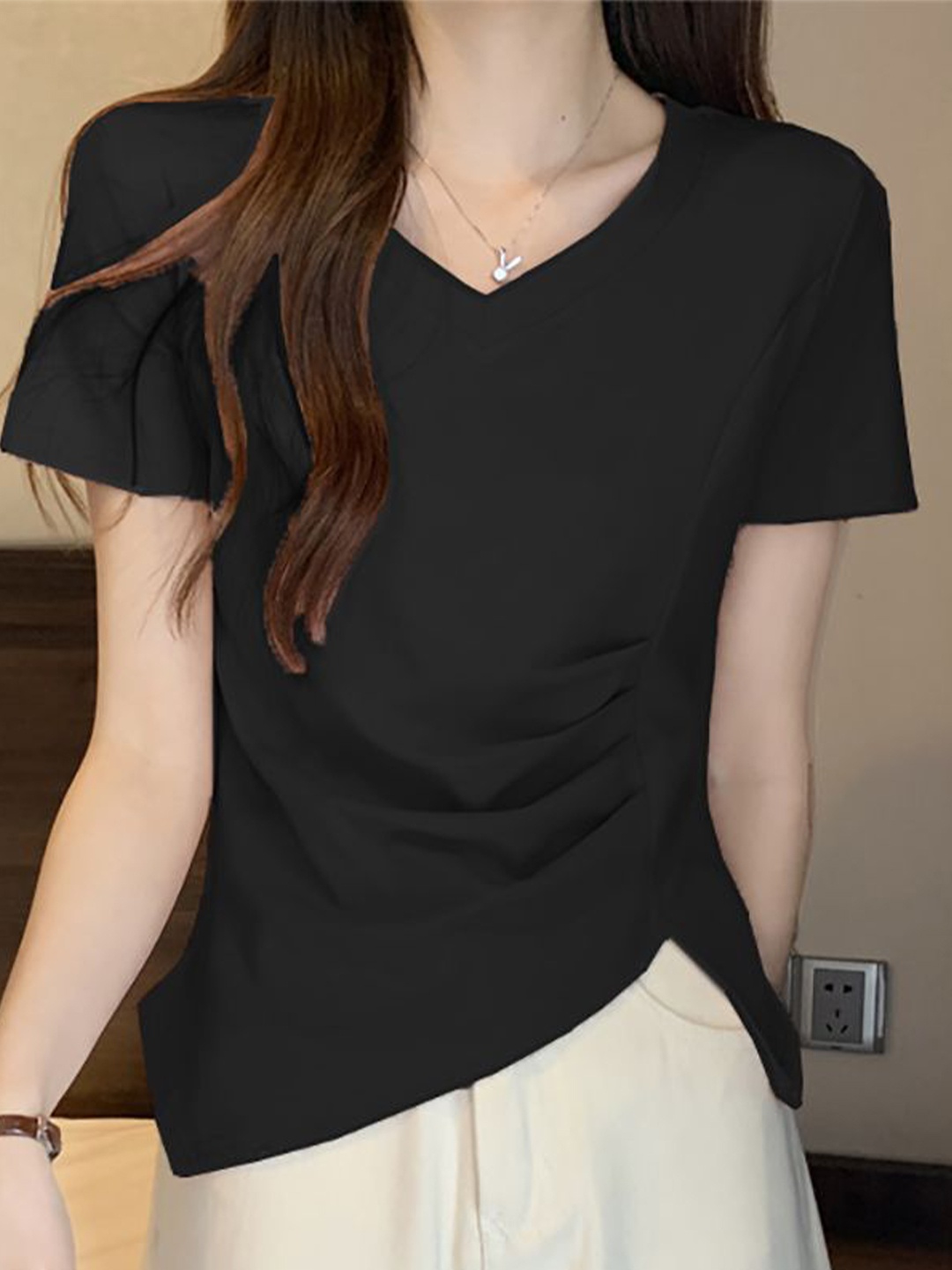 

StyleCast x Revolte Women V-Neck Ruched Regular Top, Black