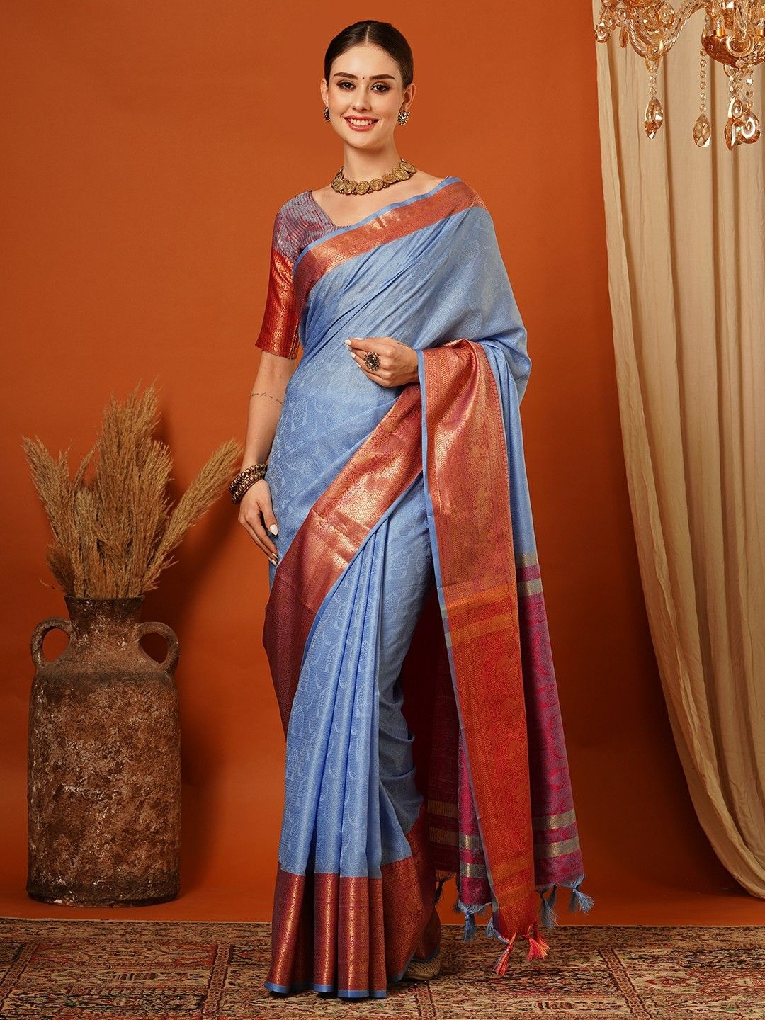 

WINKLECART Woven Design Zari Pure Silk Banarasi Saree, Turquoise blue