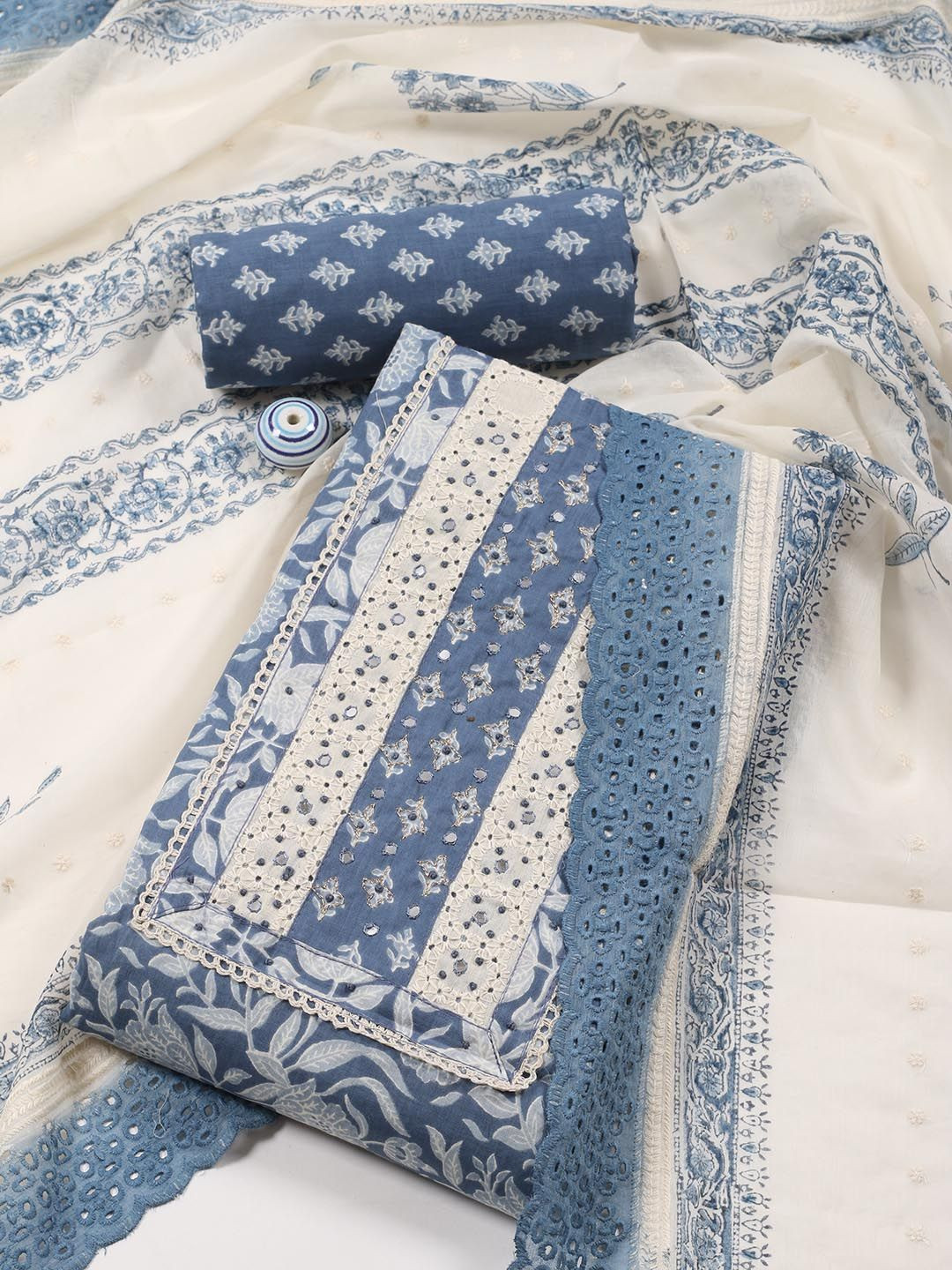 

Meena Bazaar Printed Unstitched Dress Material, Blue