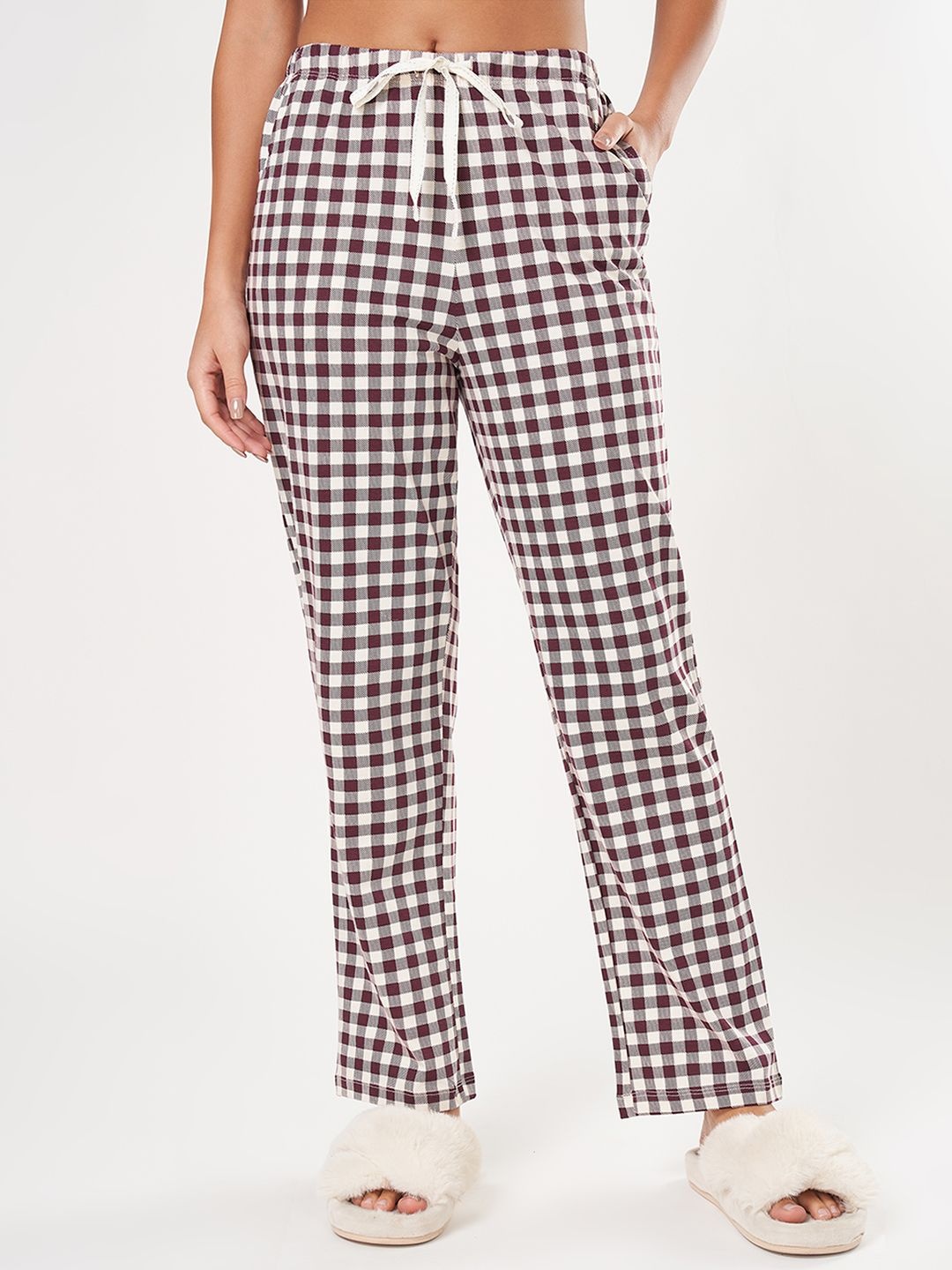 

Dreamz by Pantaloons Women Checked Pure Cotton Lounge Pants, Maroon