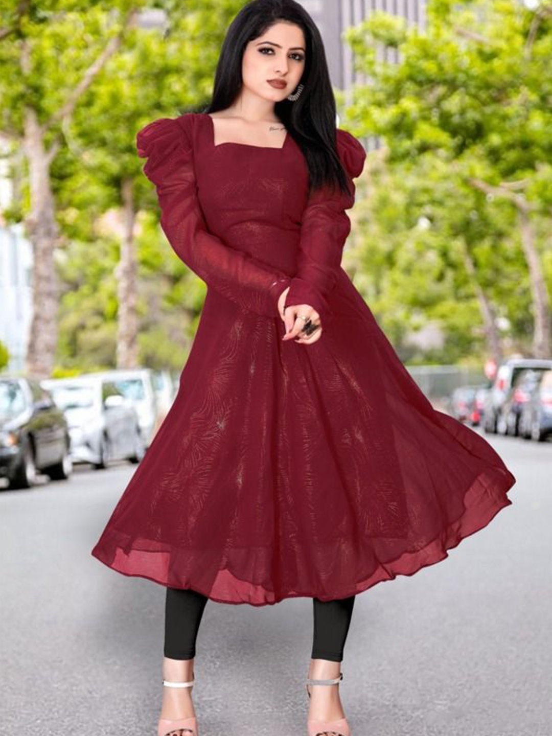

BINDUDI Women Square Neck Anarkali Kurta, Maroon