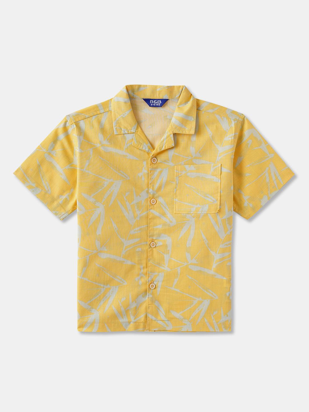 

R&B Boys Cuban Collar Abstract Printed Cotton Casual Shirt, Yellow