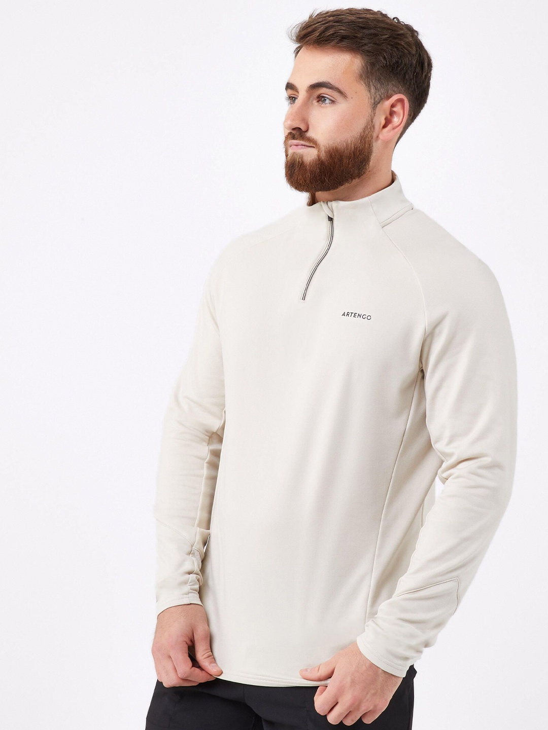 

Artengo By Decathlon Men Solid High Neck T-shirt, Beige