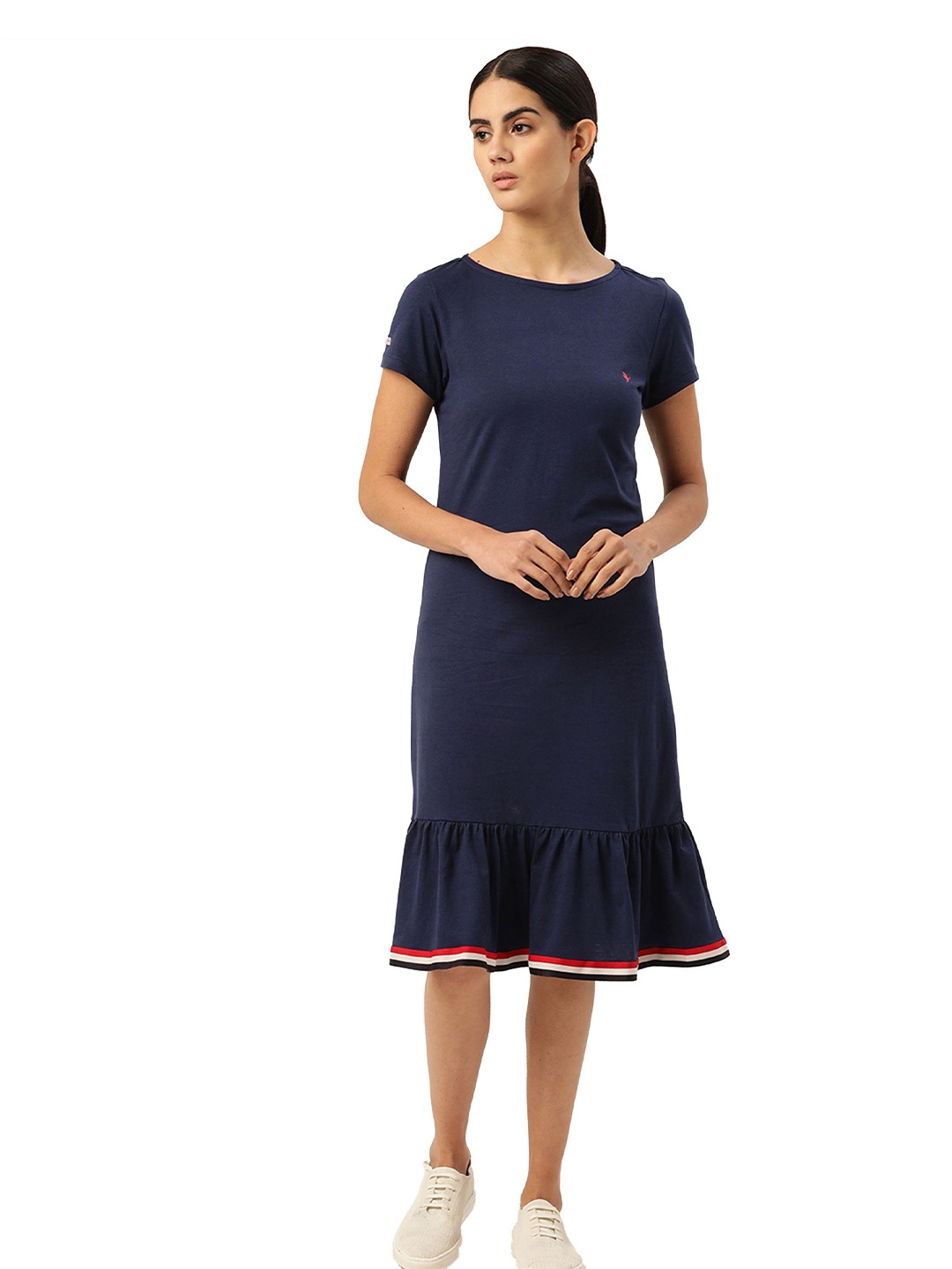 

AMSWAN Women Drop-Waist Cotton Dress, Navy blue