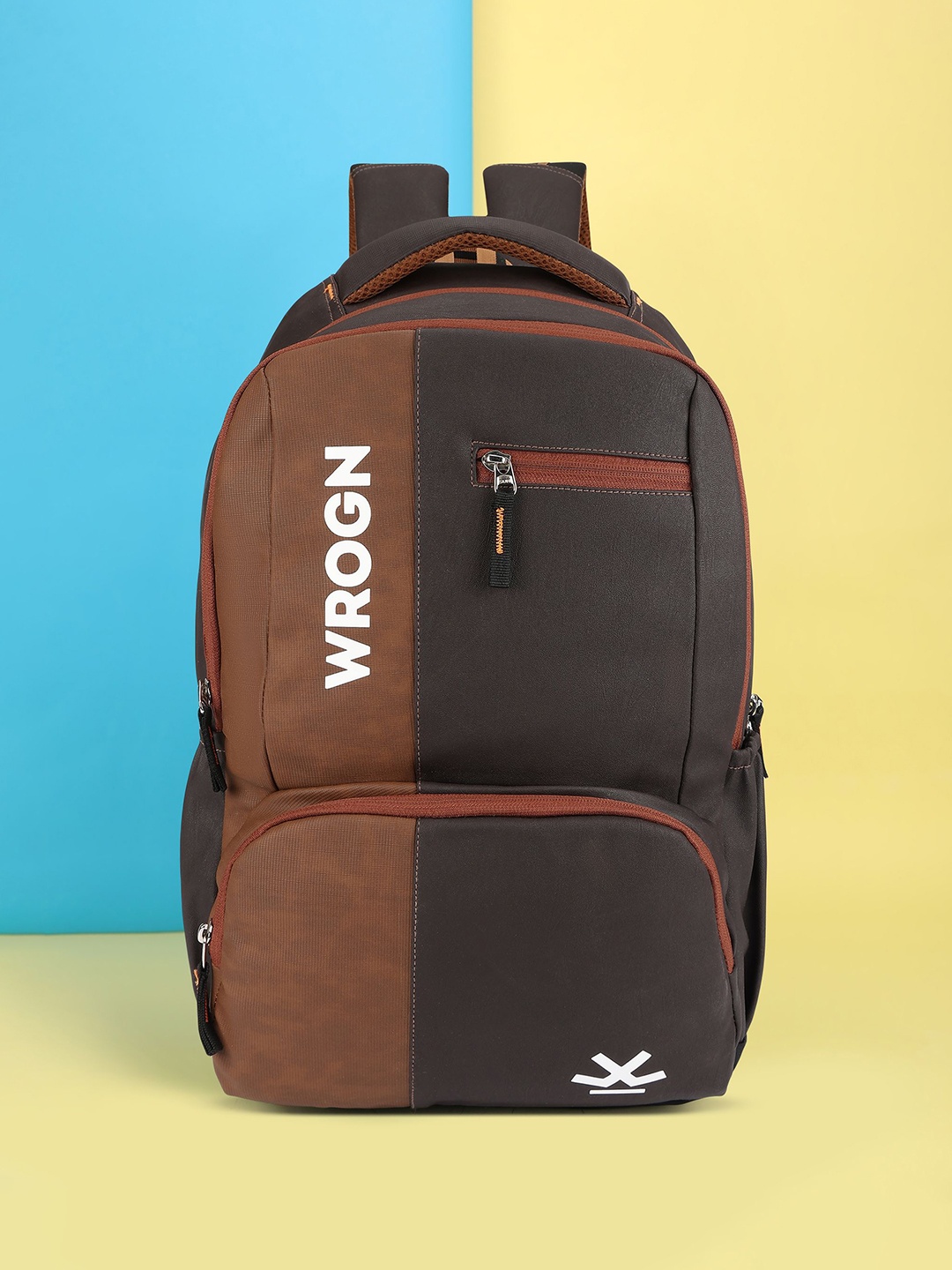 

WROGN Unisex Brand Logo Printed Colorblock Backpack, Tan