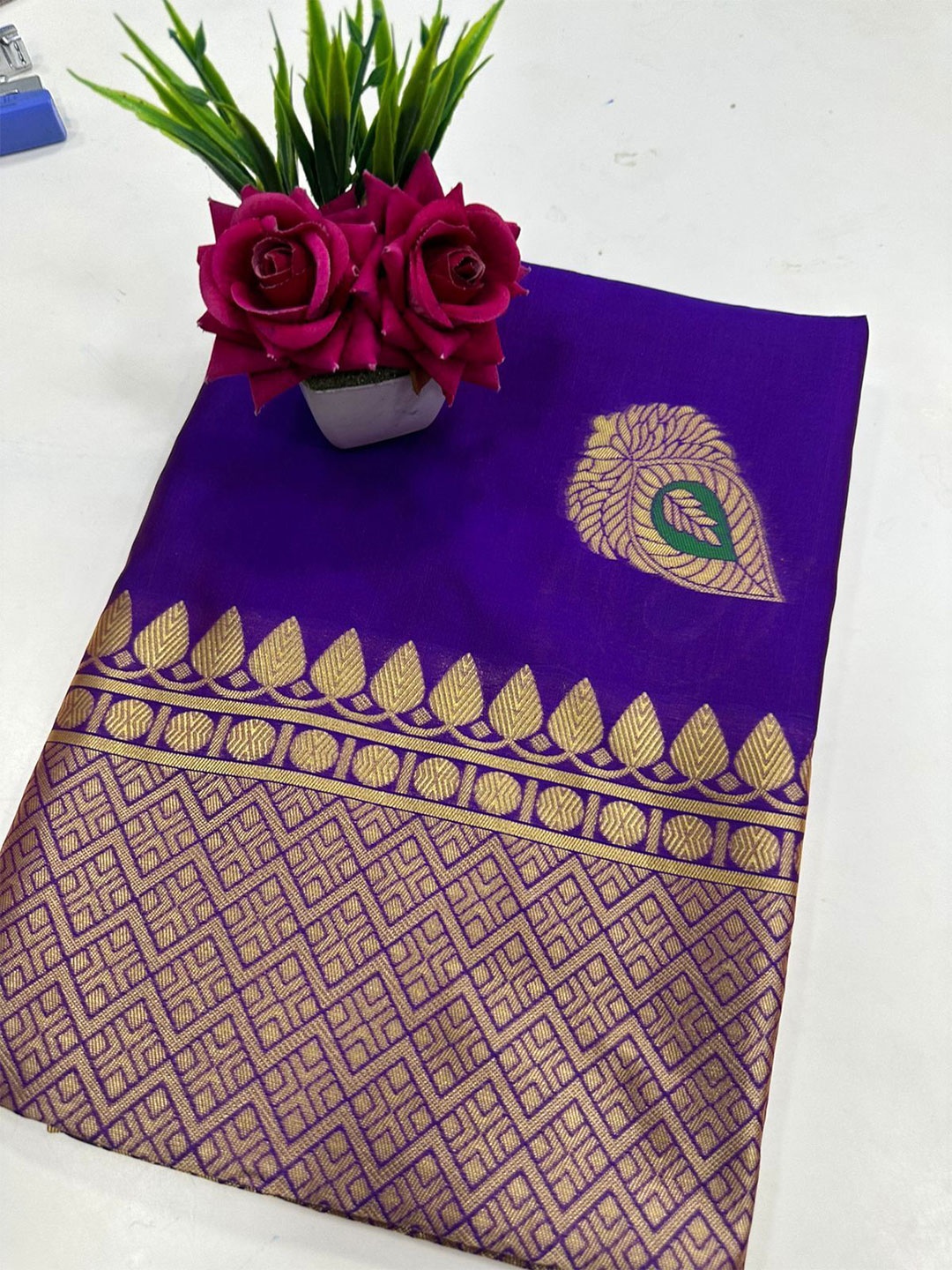 

Aika Woven Design Zari Pure Silk Kanjeevaram Saree, Purple