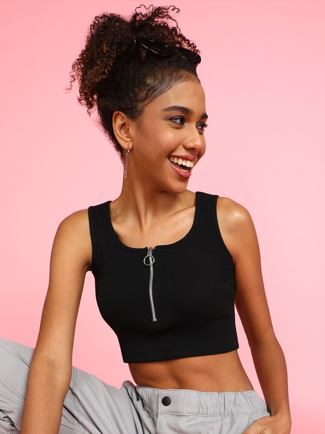 

sollobell Embellished Cotton Tank Crop Top, Black