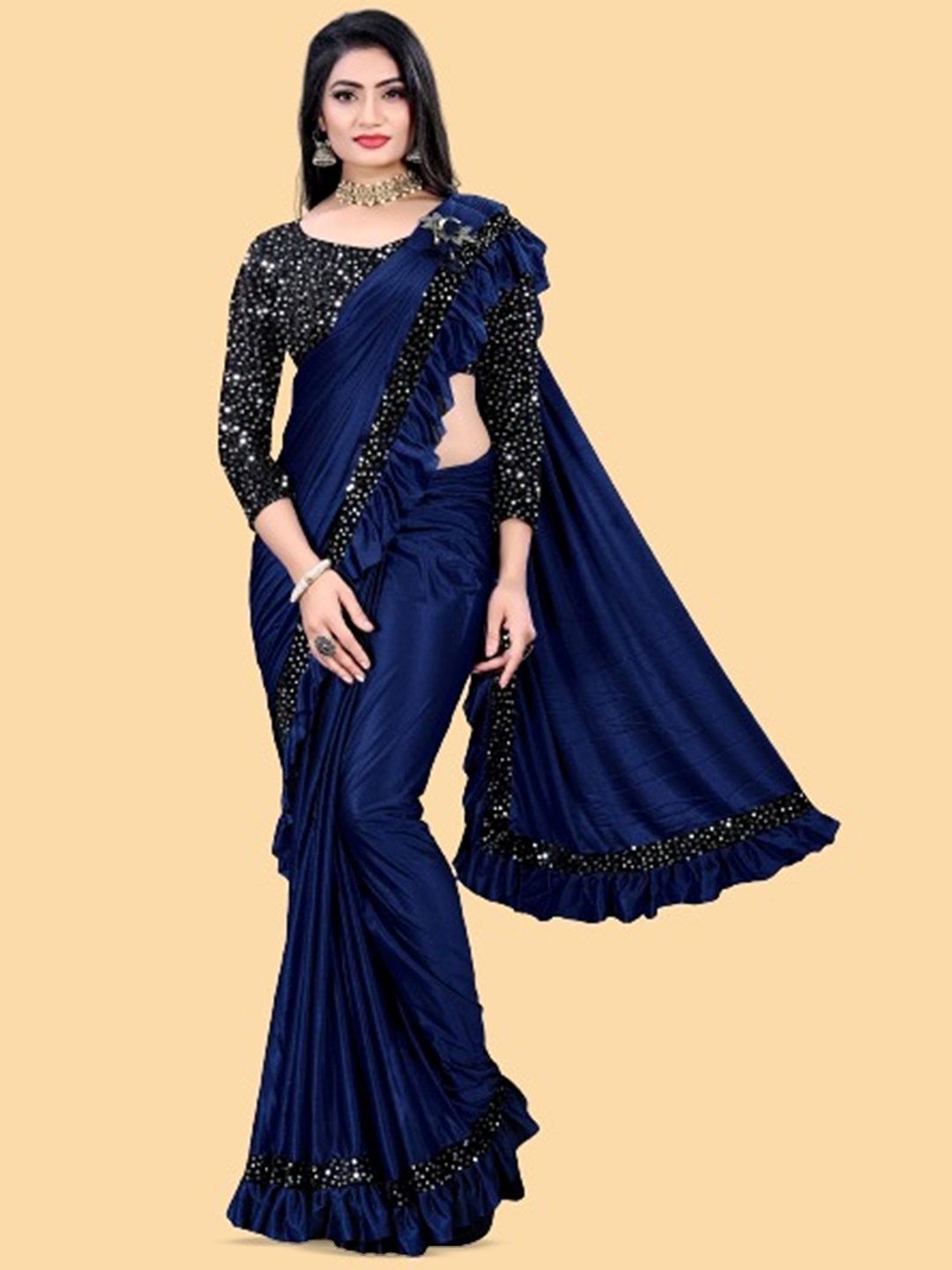 

Aika Embellished Sequinned Pure Silk Saree, Blue