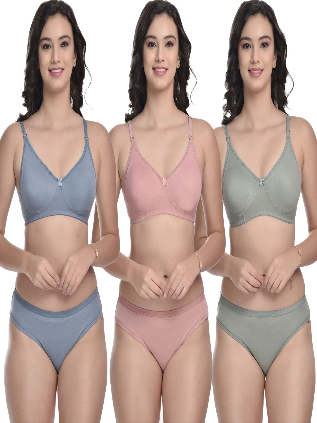 

MiEstilo Pack of 3 Non-Padded Lingerie Set, Blue