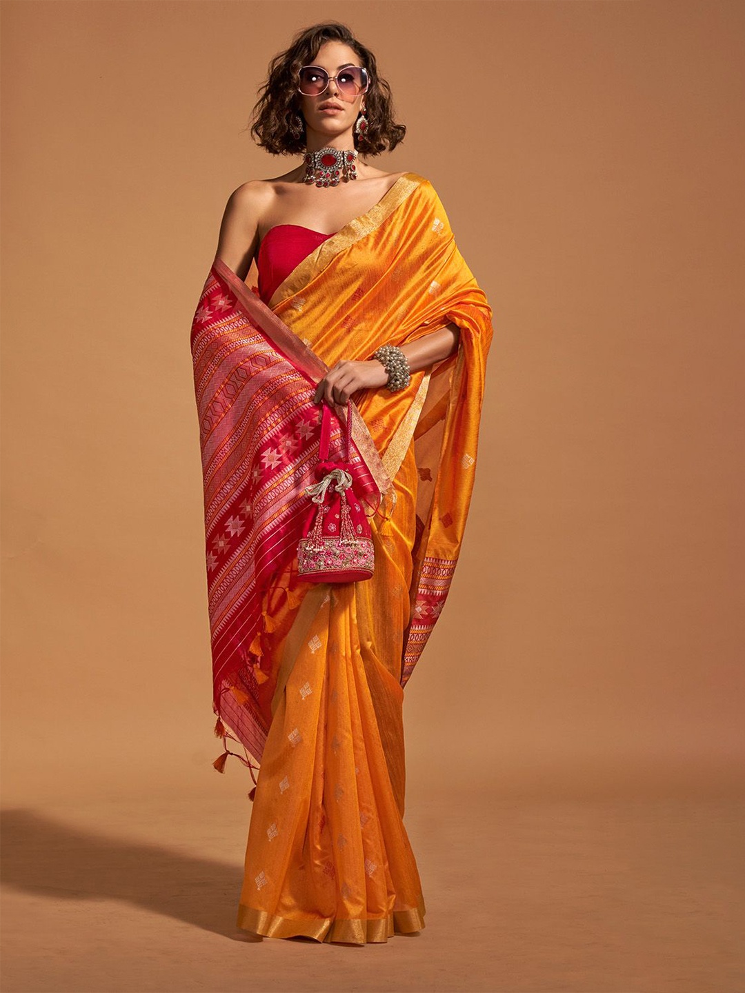 

PEENGAX Woven Design Zari Banarasi Saree, Orange