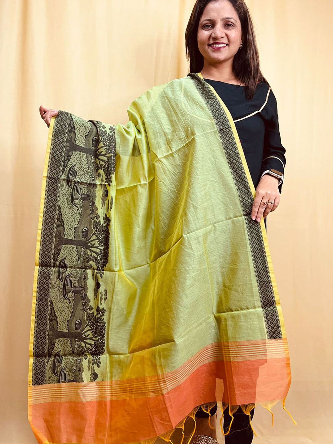 

Luxurionworld Ethnic Motifs Woven Design Cotton Silk Dupatta, Green