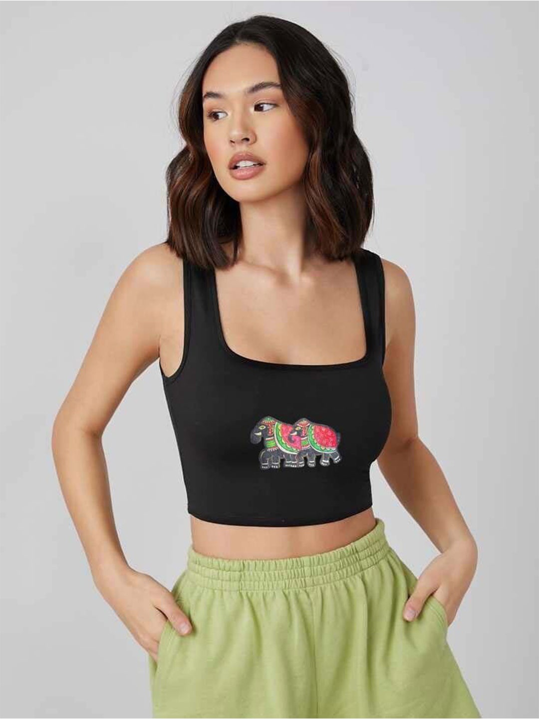 

sollobell Print Cotton Crop Top, Black