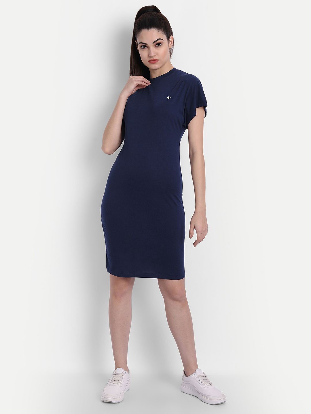 

AMSWAN Cotton Flared Sleeve Bodycon Dress, Navy blue