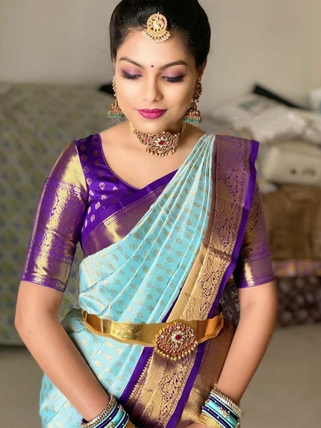 

Upalksh Woven Design Zari Pure Silk Banarasi Saree, Blue