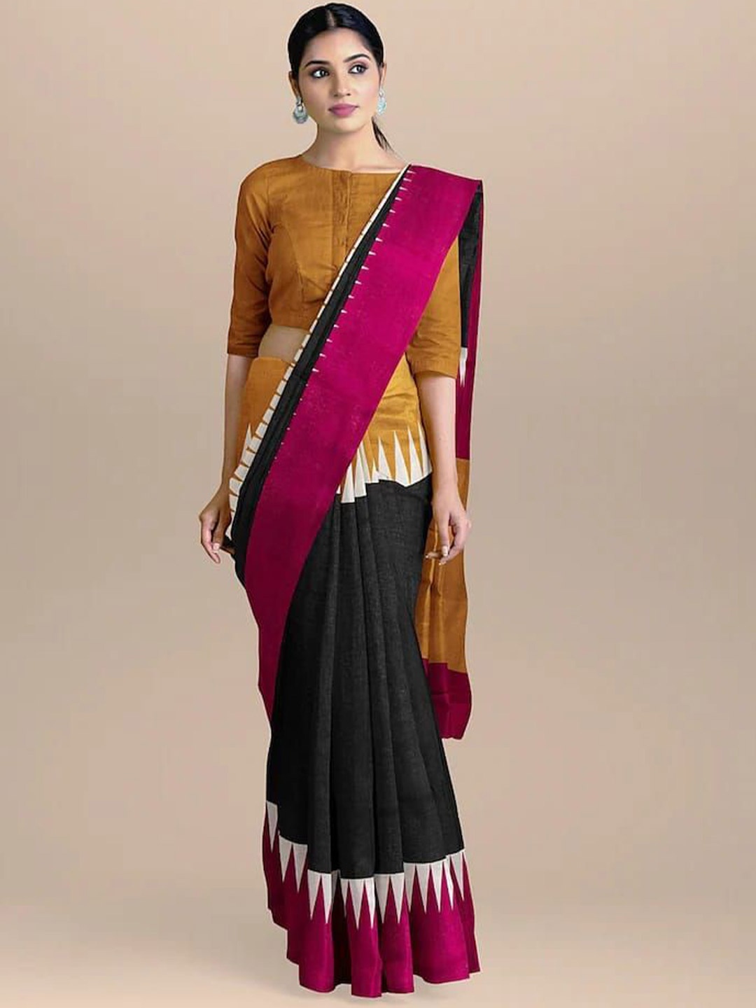 

Craft Musium Pure Cotton Bagru Saree, Mustard