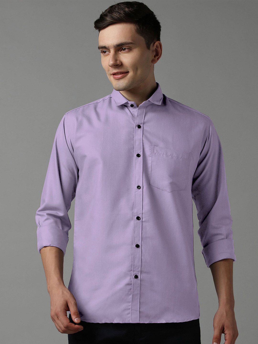 

WOXEN Men Original Fit Spread Collar Solid Cotton Formal Shirt, Purple