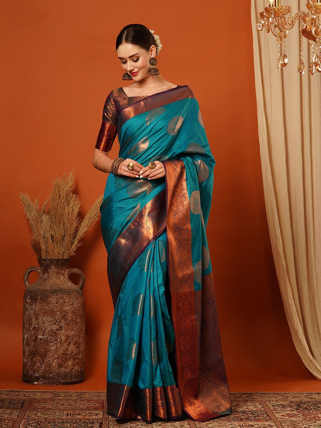 

WINKLECART Woven Design Zari Pure Silk Banarasi Saree, Turquoise blue