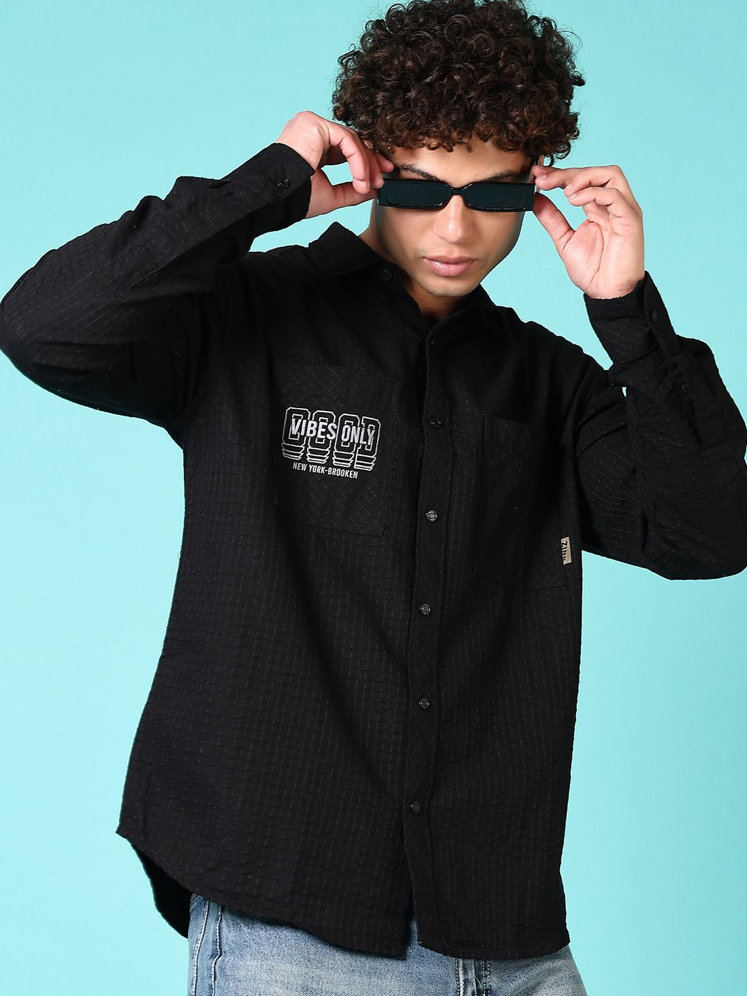 

V-Mart Men Spread Collar Typography Printed Cotton Casual Shirt, Black