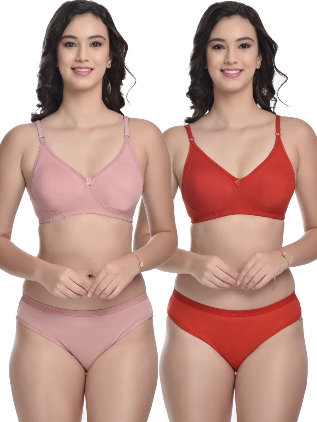 

MiEstilo Women Pack of 2 Cotton Non Padded Lingerie Set, Pink