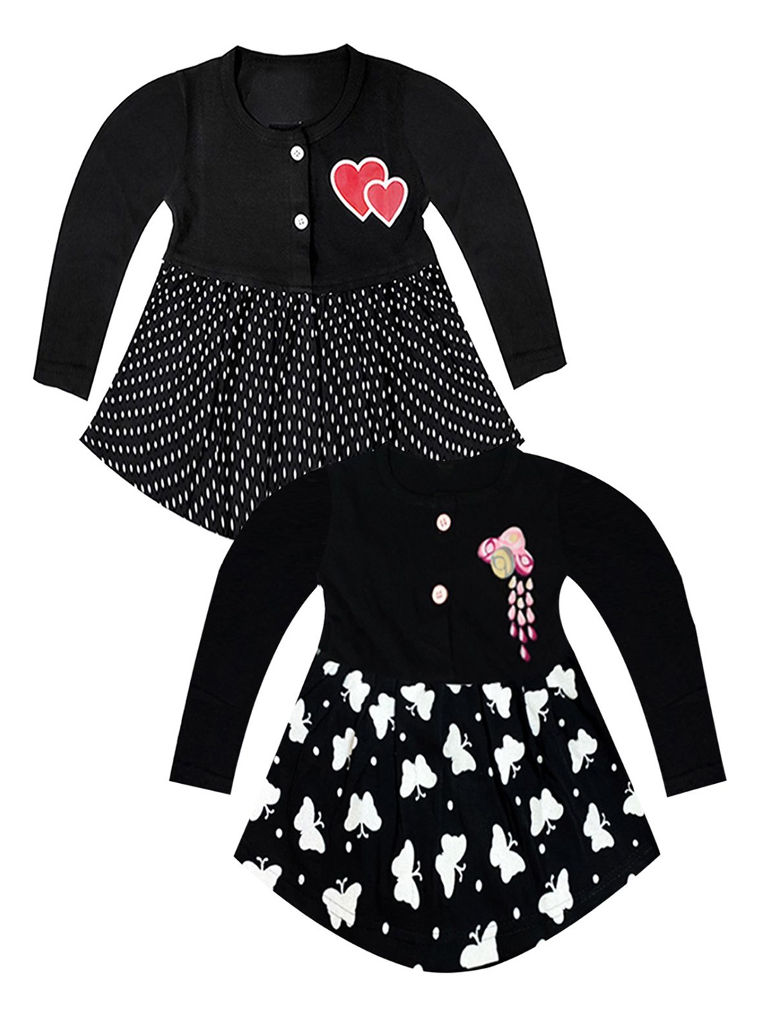 

KidzzCart Girls Pack Of 2 Polka Dots Printed Cotton Fit & Flare Dress, Black