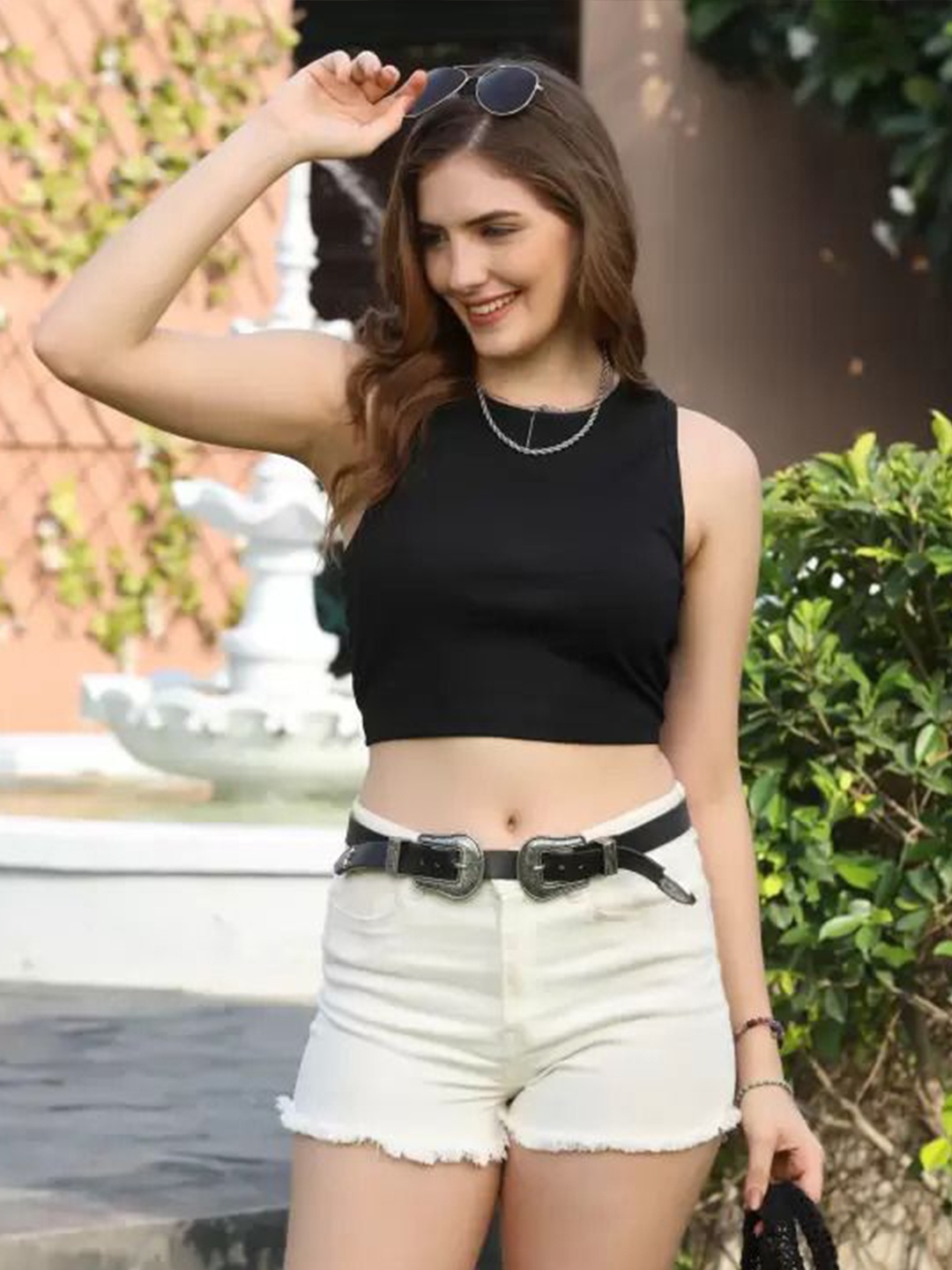 

sollobell Print Cotton Crop Top, Black