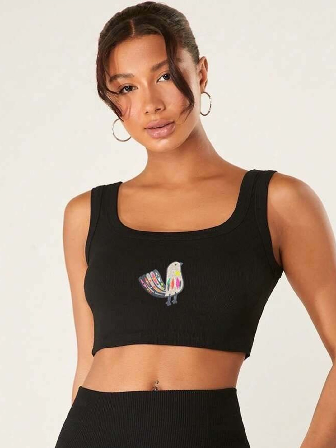 

sollobell Printed Cotton Fitted Crop Top, Black