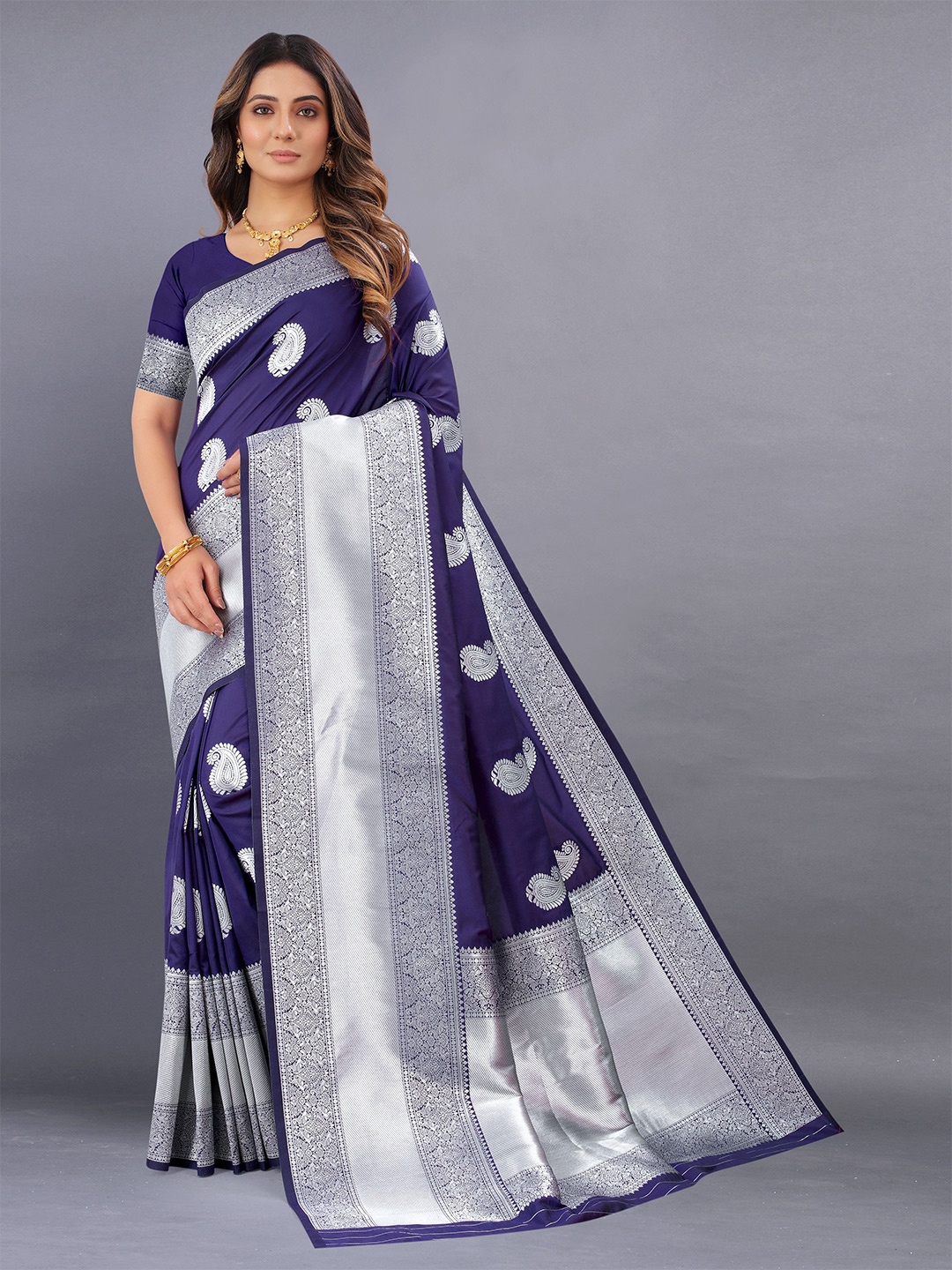 

Upalksh Women Woven Design Zari Banarasi Saree, Blue