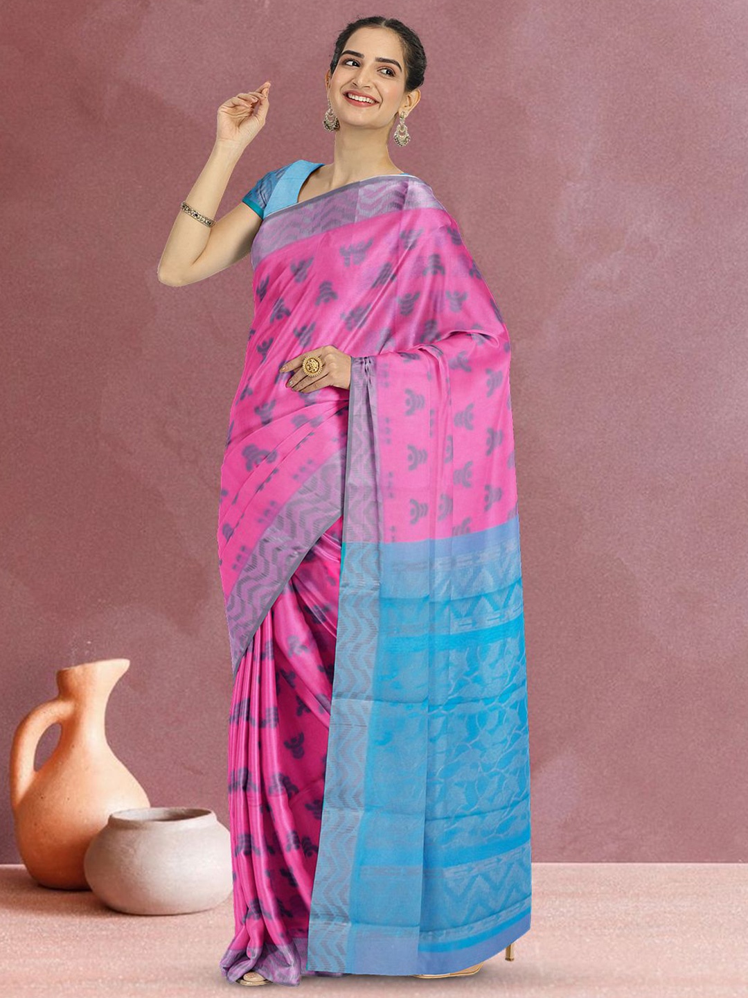 

Avishya Ethnic Motifs Woven Design Saree, Pink