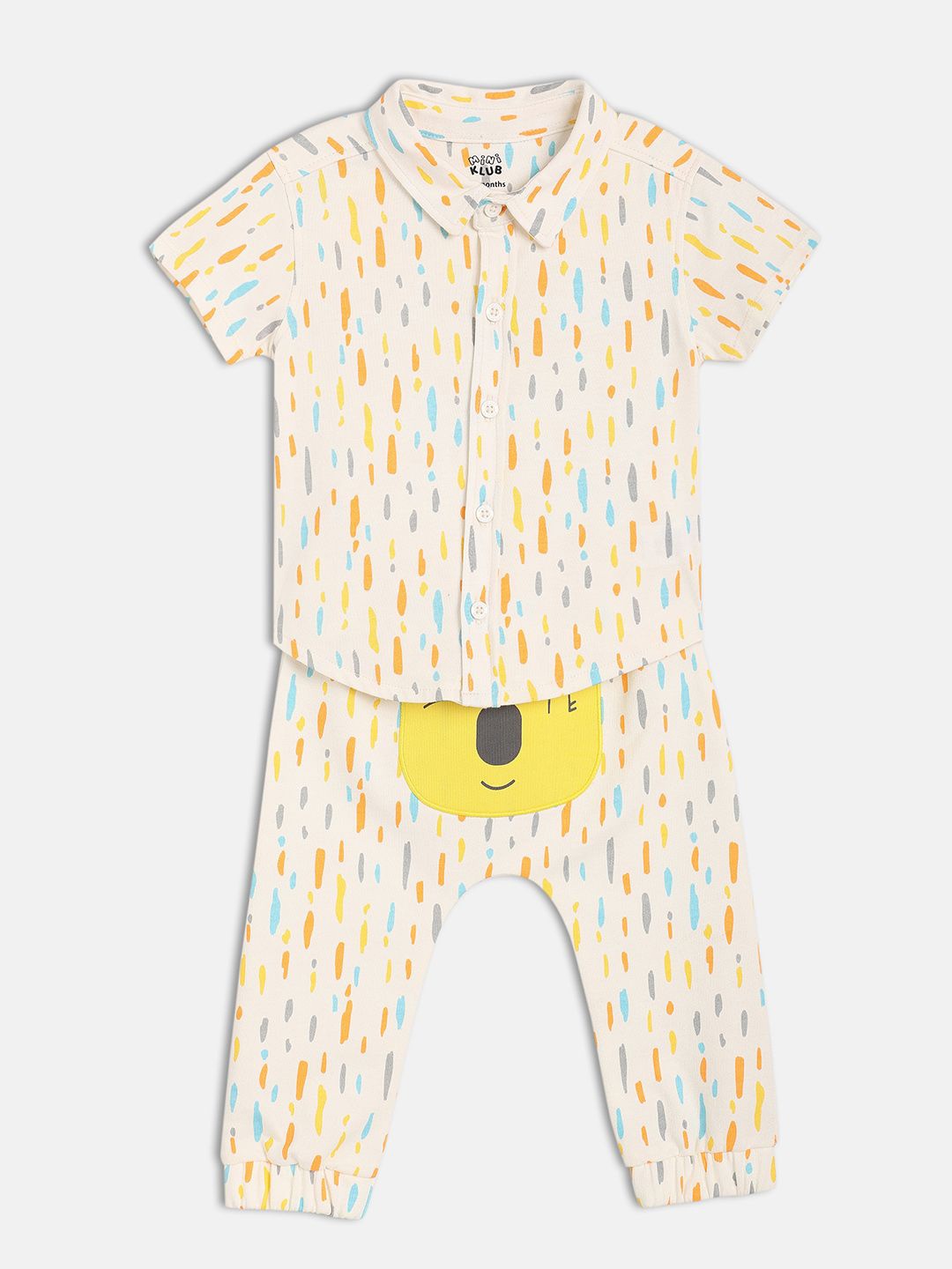 

MINI KLUB Boys Printed Shirt Collar Pure Cotton Shirt With Joggers, White