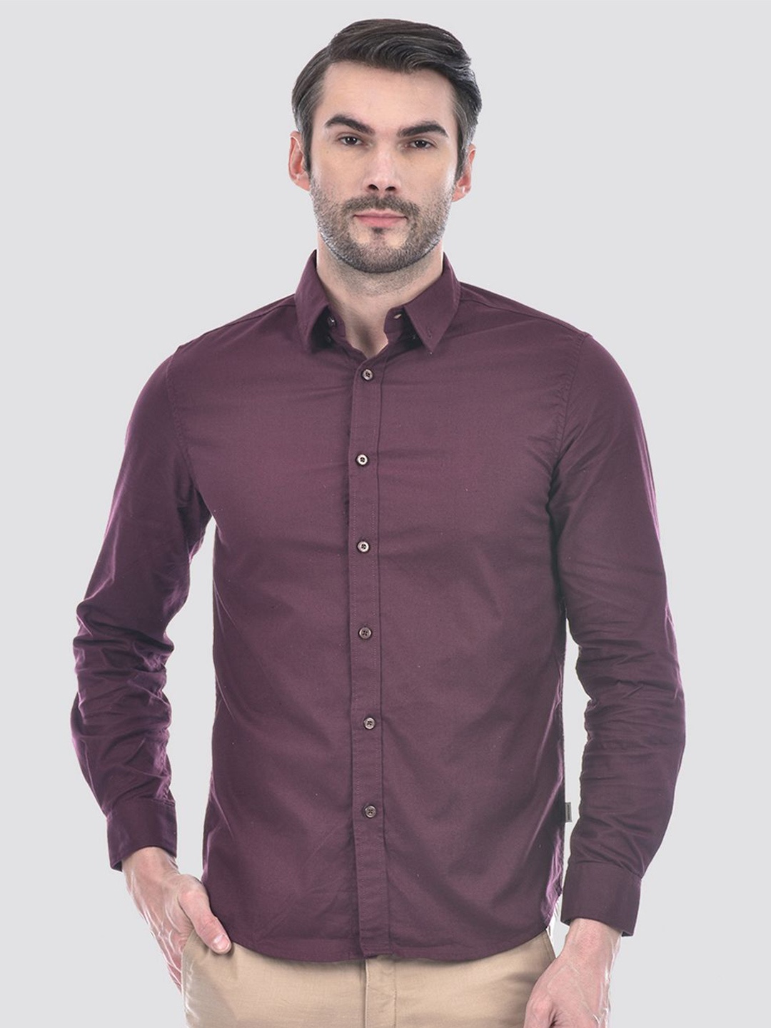 

Jack & Jones Men Slim Fit Button-Down Collar Solid Cotton Casual Shirt, Maroon