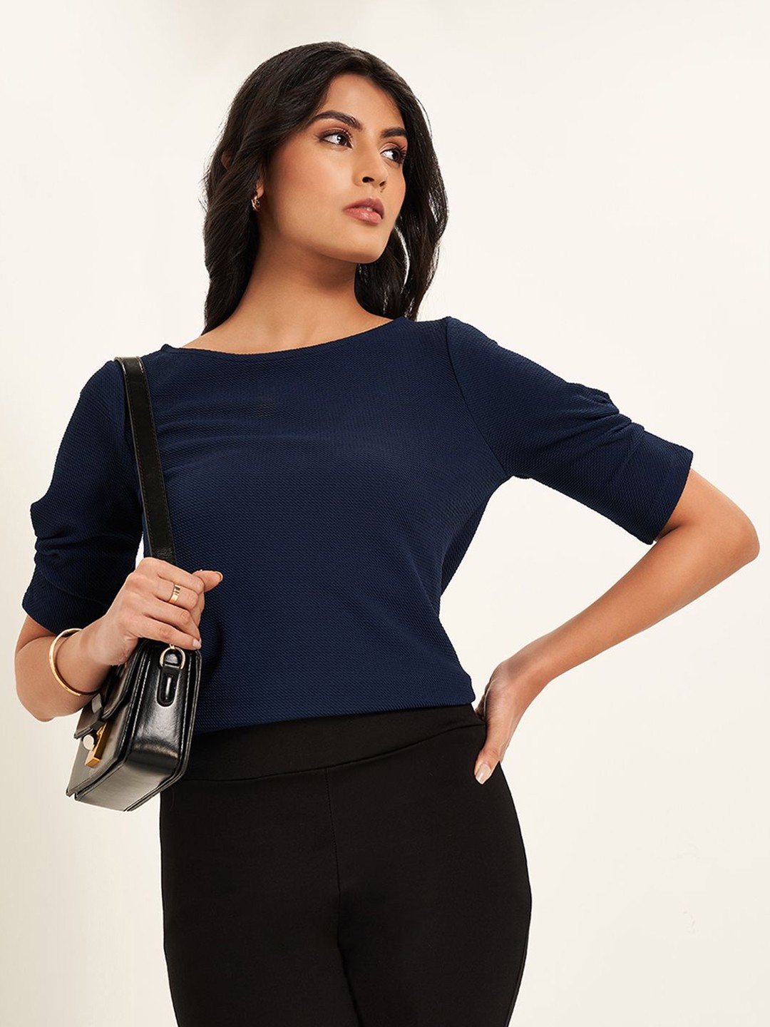 

Annabelle by Pantaloons Women Fitted Top, Navy blue