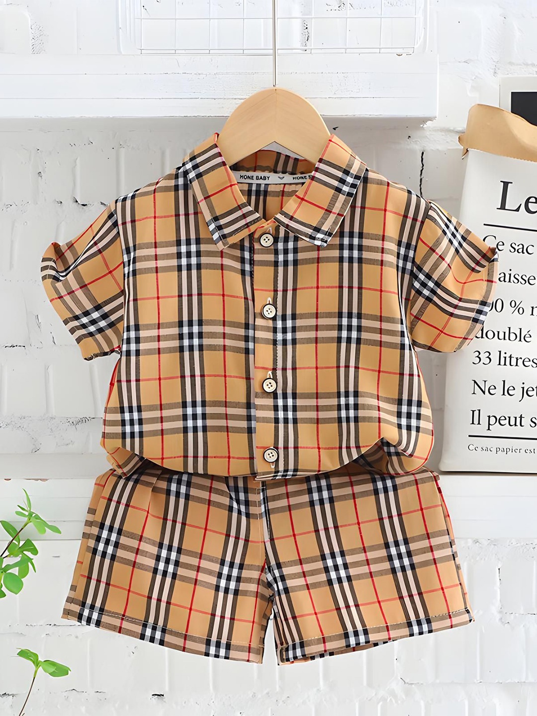 

BAESD Kids Checked Pure Cotton Shirt With Shorts, Coffee brown