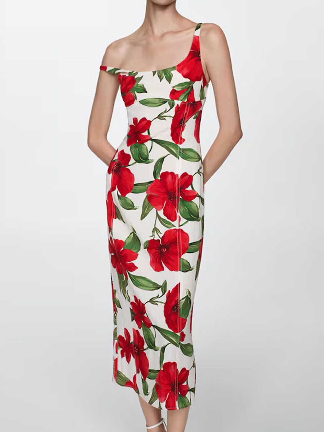

LULU & SKY Women Floral Printed Scoop Neck Sheath Midi Dress, Red