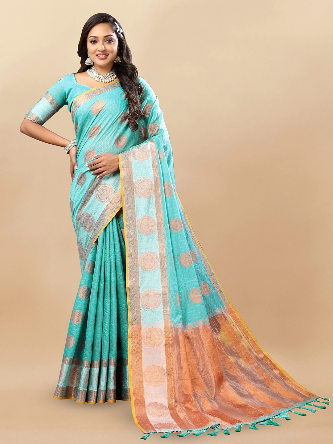 

Upalksh Ethnic Motifs Woven Design Zari Pure Cotton Paithani Saree, Blue
