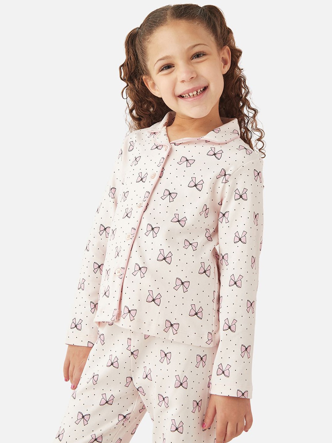

Juniors by Babyshop Girls Printed Pure Cotton Shirt With Pyjama, Pink