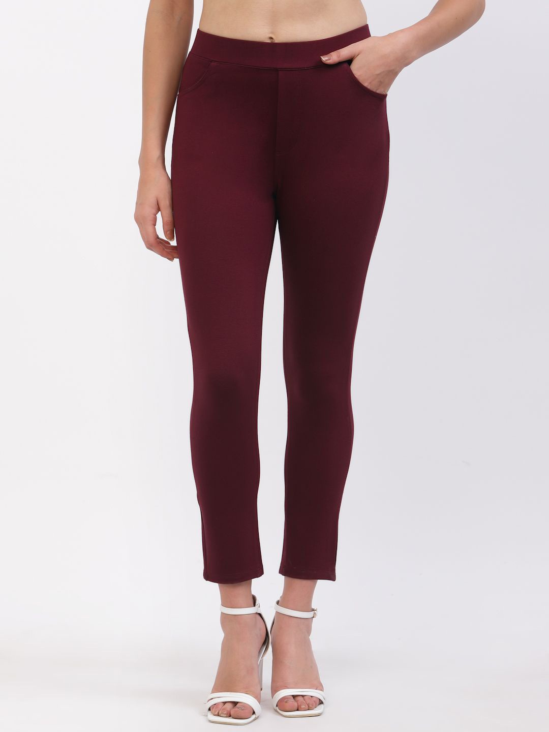 

DELIS Women Skinny Fit Jeggings, Maroon