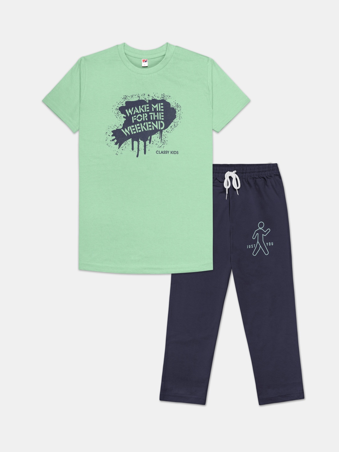 

Tee Weavers Boys Pure Cotton Graphic Printed Night suit, Green