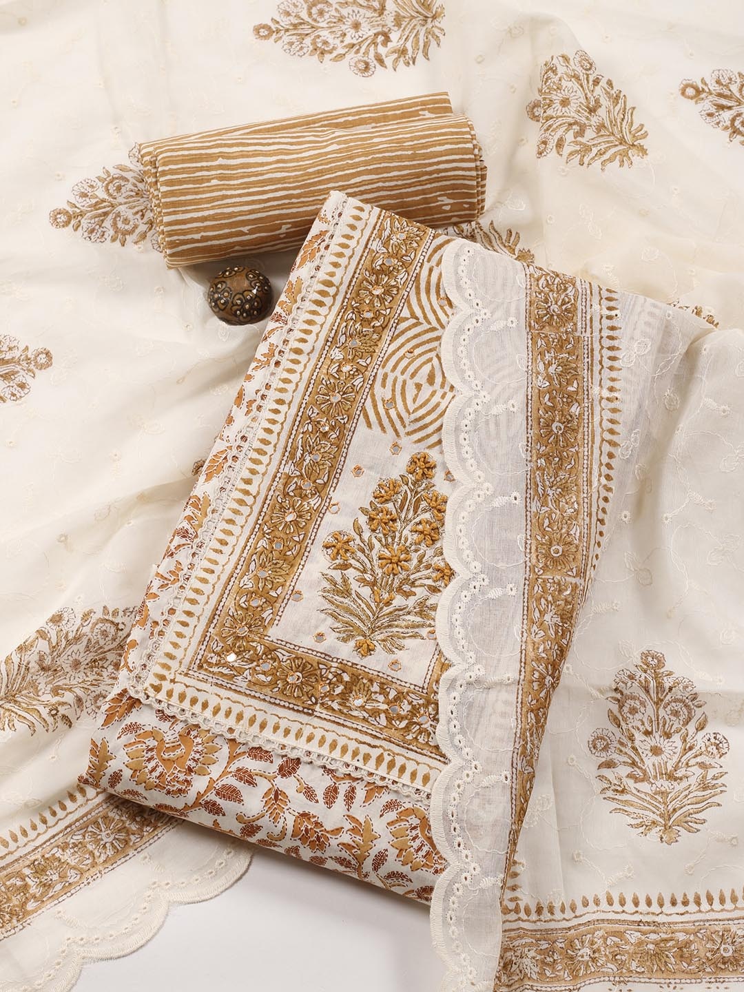 

Meena Bazaar Printed Unstitched Dress Material, Mustard