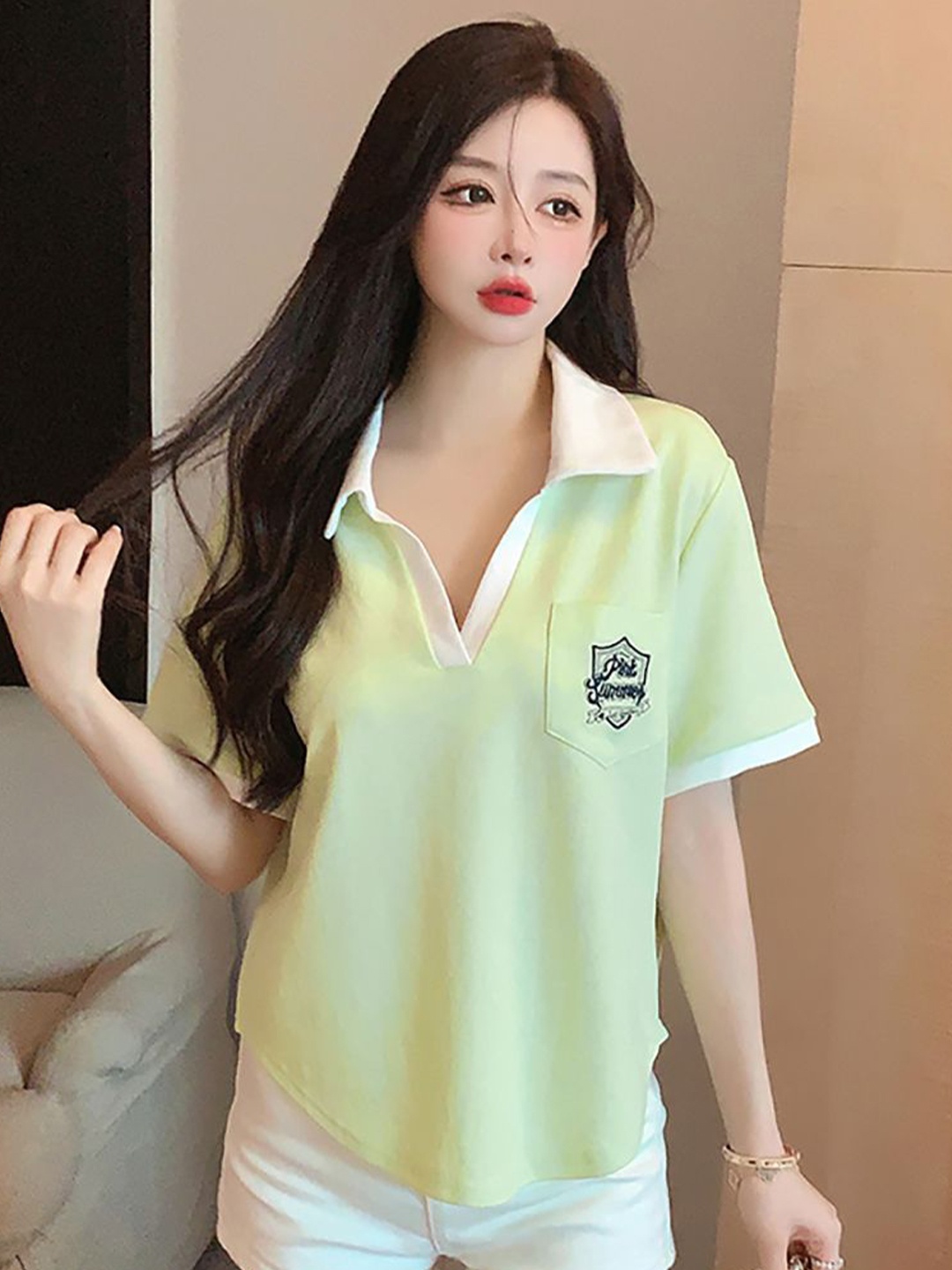 

StyleCast x Revolte Women Shirt Collar Top, Green