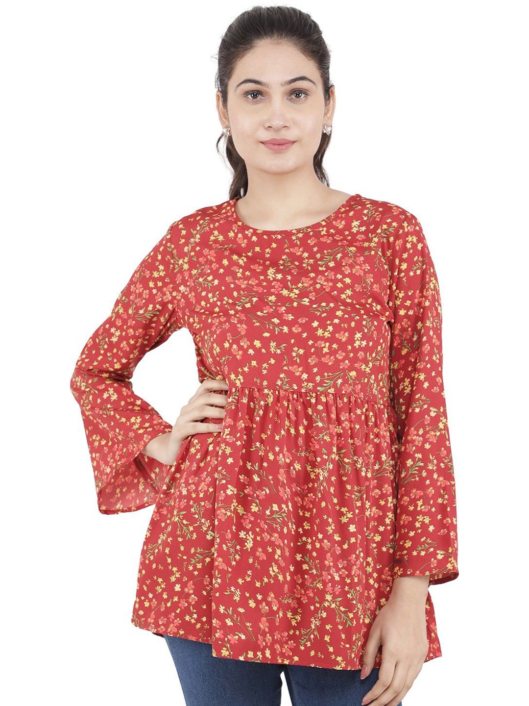 

CULPI Women Floral Printed Peplum Top, Red