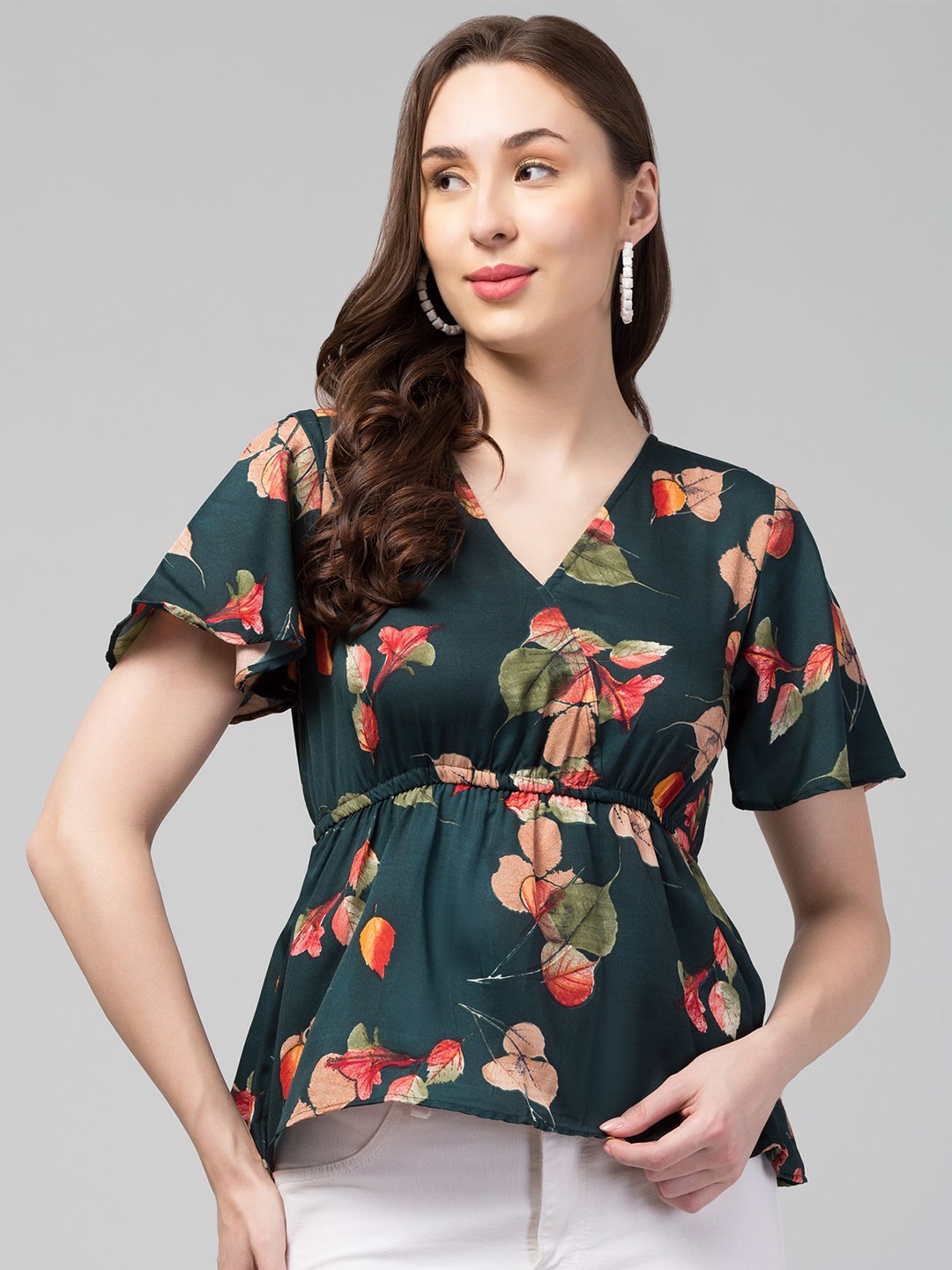 

CULPI Women Floral Printed Crepe Peplum Top, Multi