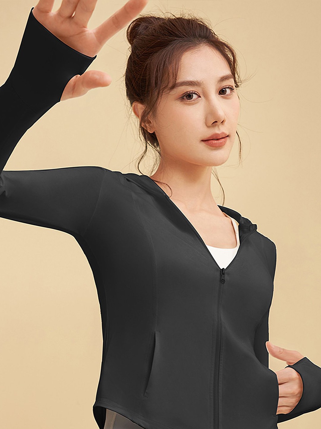 

LULU & SKY Zip-Up Hooded Activewear Top, Black
