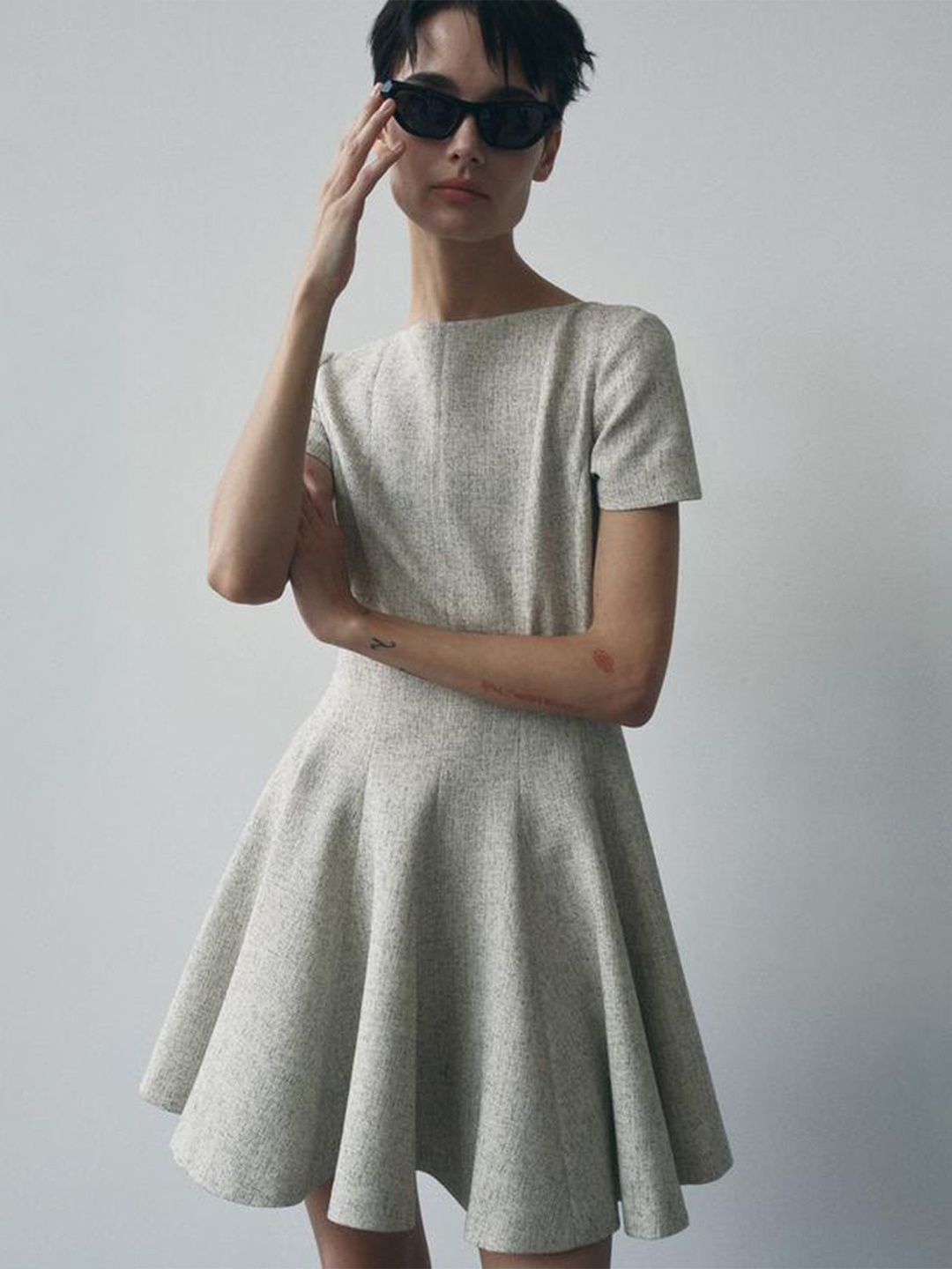 

LULU & SKY Boat Neck Flared A-Line Dress, Grey