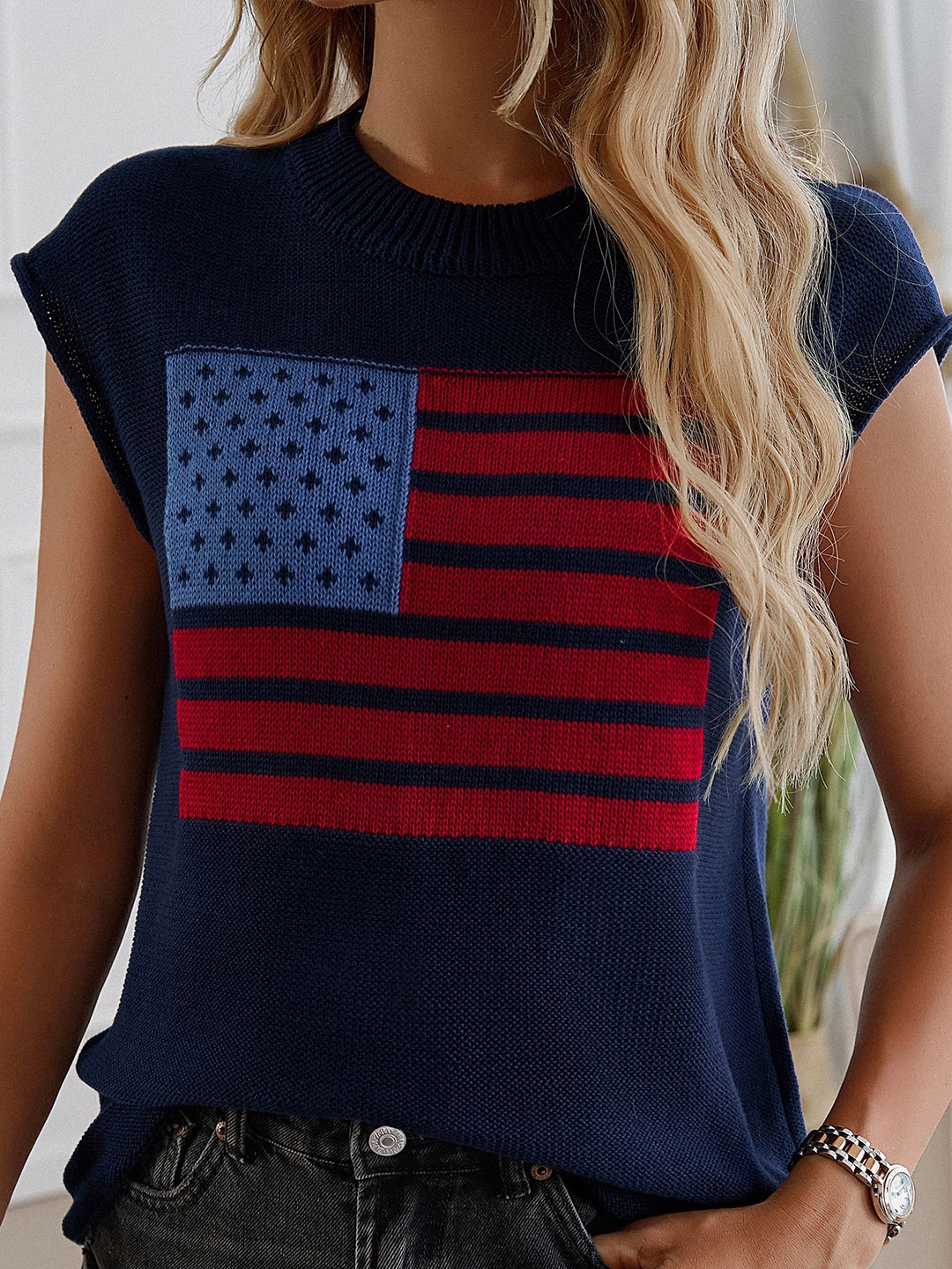 

StyleCast x Revolte Self Design Regular Top, Navy blue