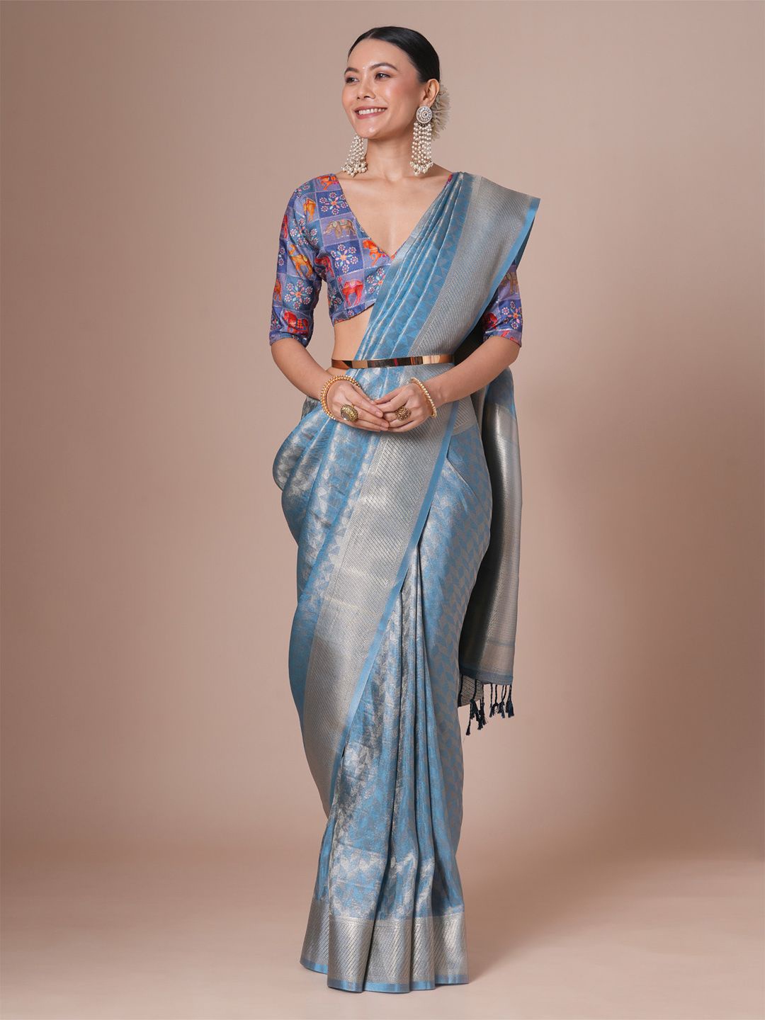 

House of Pataudi Ethnic Motifs Woven Designed Saree With Blouse, Blue