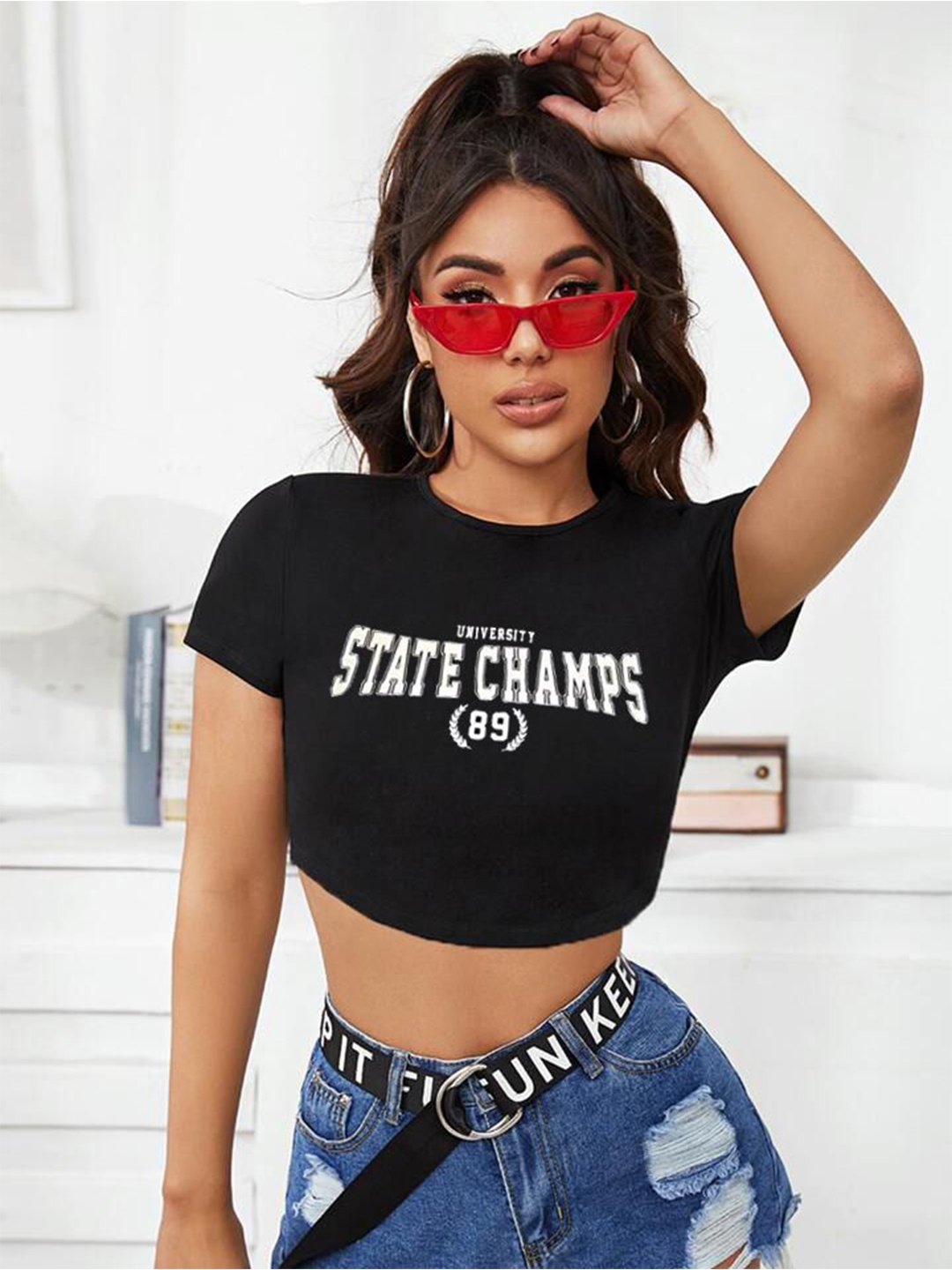 

sollobell Print Cotton Crop Top, Black