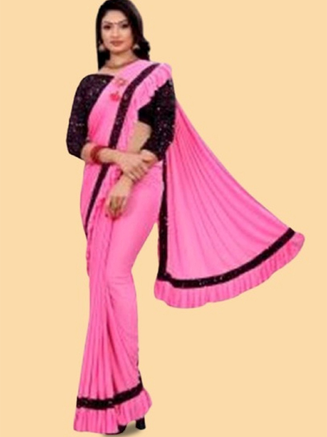 

Aika Sequinned Pure Cotton Saree, Pink